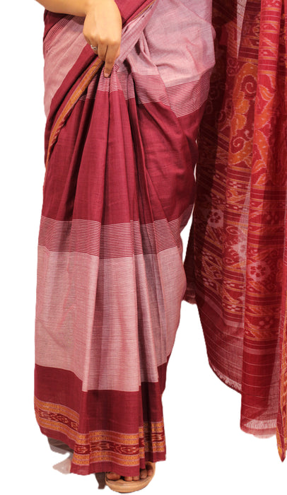 Khandua Cotton Saree – Traditional Ikat Weave with Geometric & Cultural Motifs