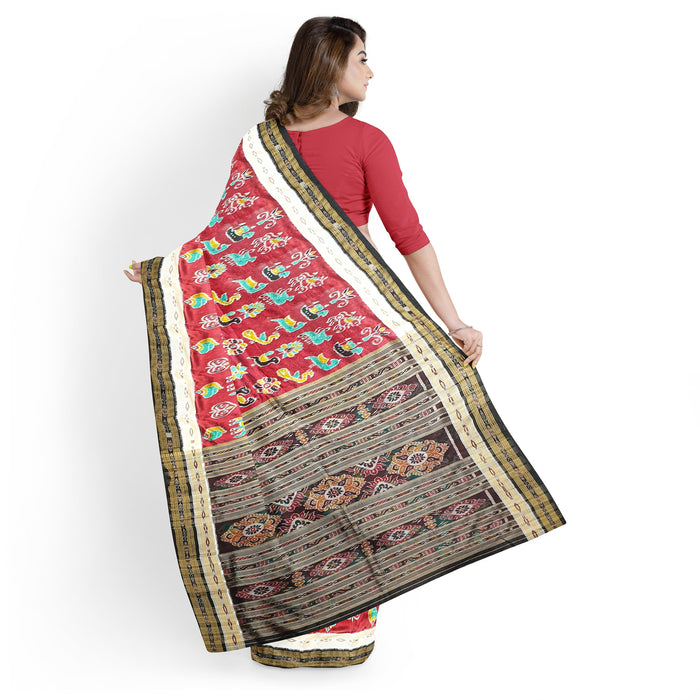 Khandua Silk Saree – Handwoven Ikat with Lotus & Geometric Motifs