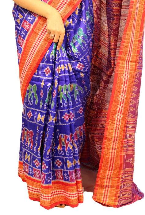 Khandua Silk Saree – Handwoven Ikat Weave with Nature-Inspired Motifs