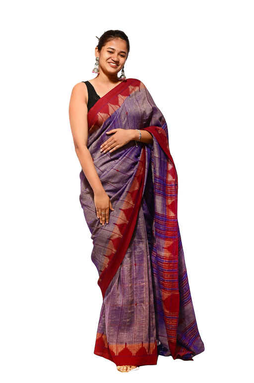Handwoven Kotpad Saree in natural earthy tones with tribal-inspired patterns from Odisha