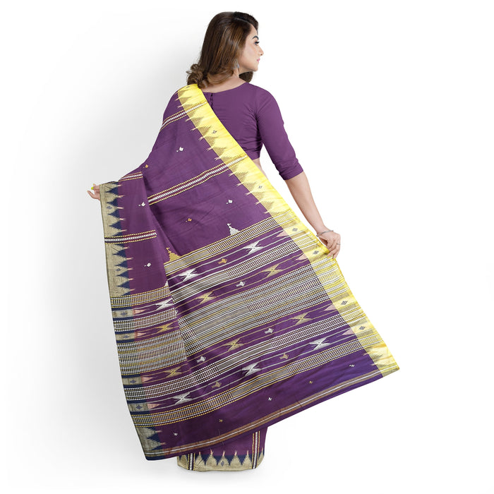  Handwoven Kotpad Saree in cotton and tussar silk with tribal motifs and Aul tree dyes from Odisha