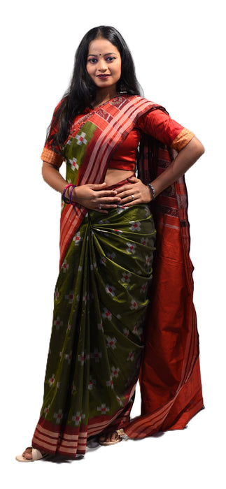 Sambalpuri saree with authentic Ikat Bandha weaving and traditional Odia motifs, GI certified handloom.