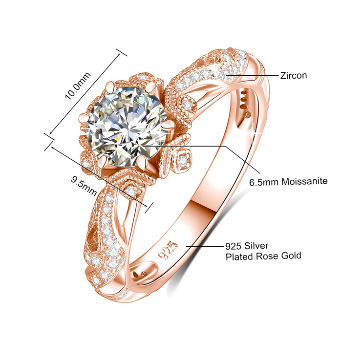 925 Sterling Silver Moissanite Ring – 1ct Skeleton Design with Zircon Accents