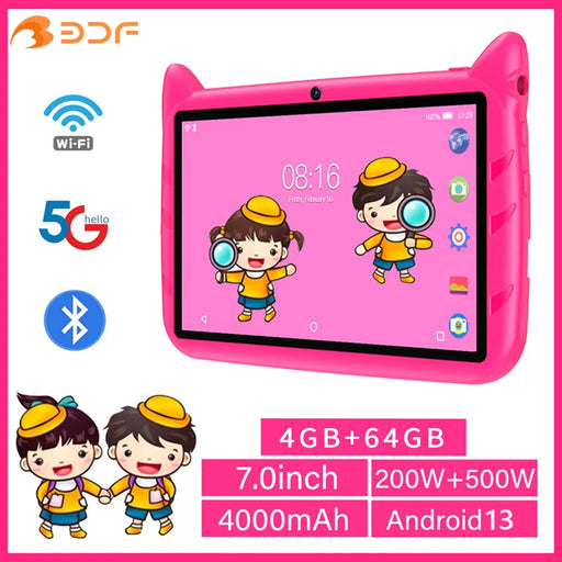 BDF 7-Inch Kids Tablet with Android 13, Dual Cameras & 64GB Storage

