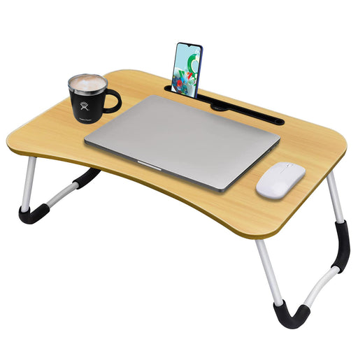 Foldable laptop bed desk with anti-slip legs used as workstation and tray table