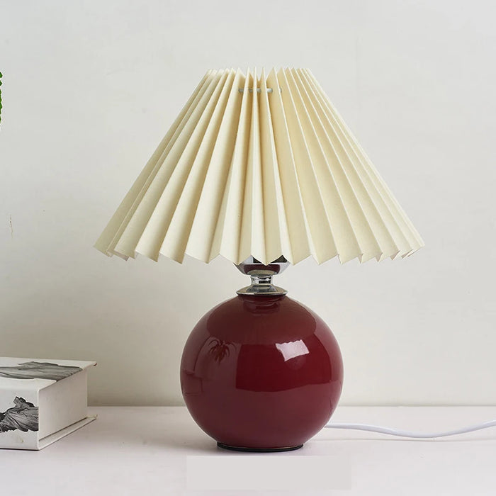 Korean Table Lamp – Vintage Pleated Fabric Shade with Ceramic Base