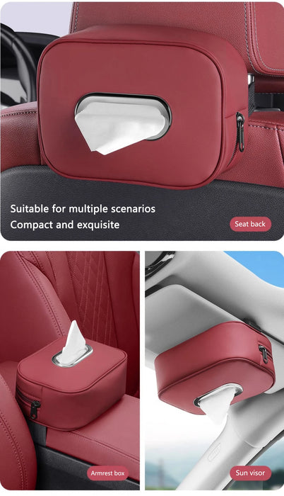 PU Leather Car Tissue Holder – Seat Back & Door Storage
