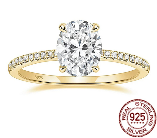 Oval cubic zirconia sterling silver engagement ring with round stones for women