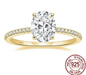 Oval cubic zirconia sterling silver engagement ring with round stones for women
