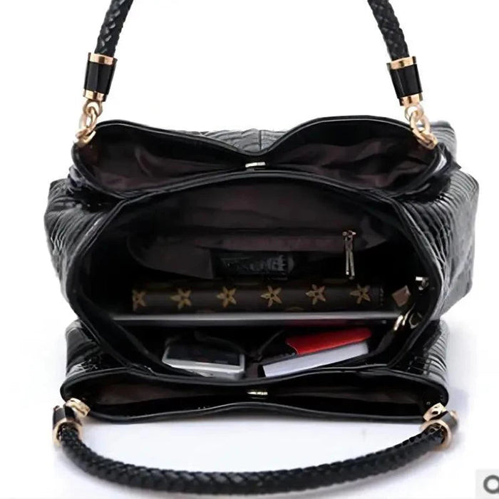 Women's Crocodile Print Tote Bag – Large Capacity PU Leather Bucket Handbag for Daily Commute SF