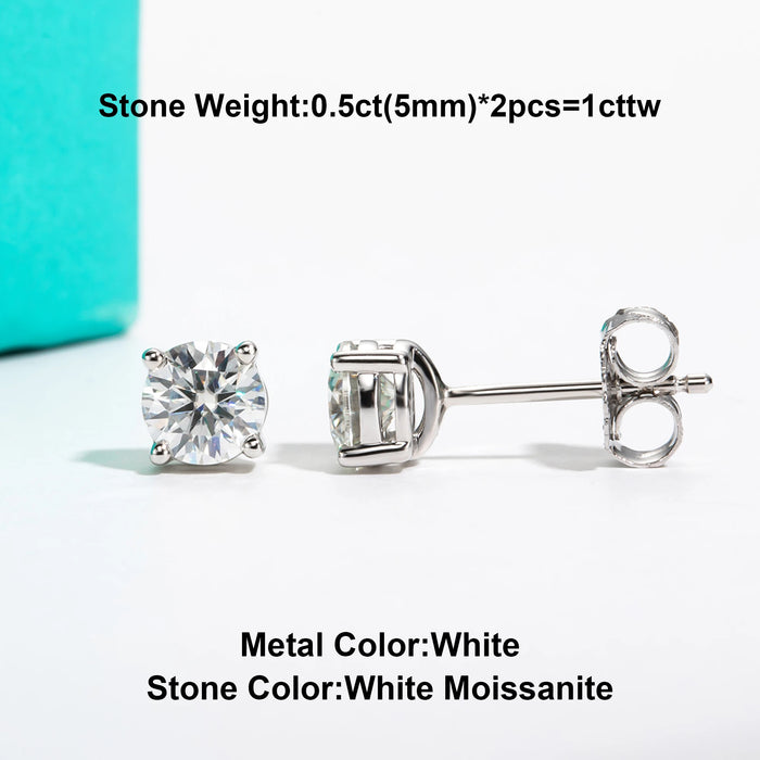 10K Gold Post Moissanite Stud Earrings with GRA Certificate