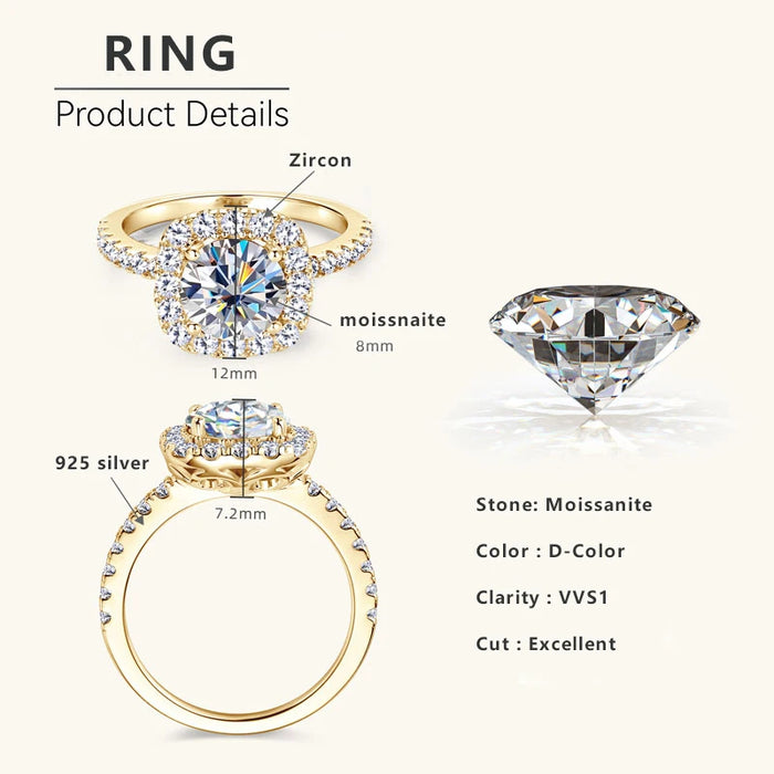 Moissanite Engagement Ring – 2ct D-Color VVS1 in 925 Sterling Silver
