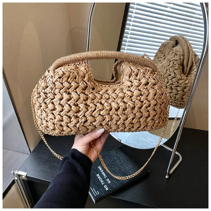 Retro Woven Straw Crossbody Bag – Women's Rattan Beach Shoulder Bag for Vacation & Travel SF