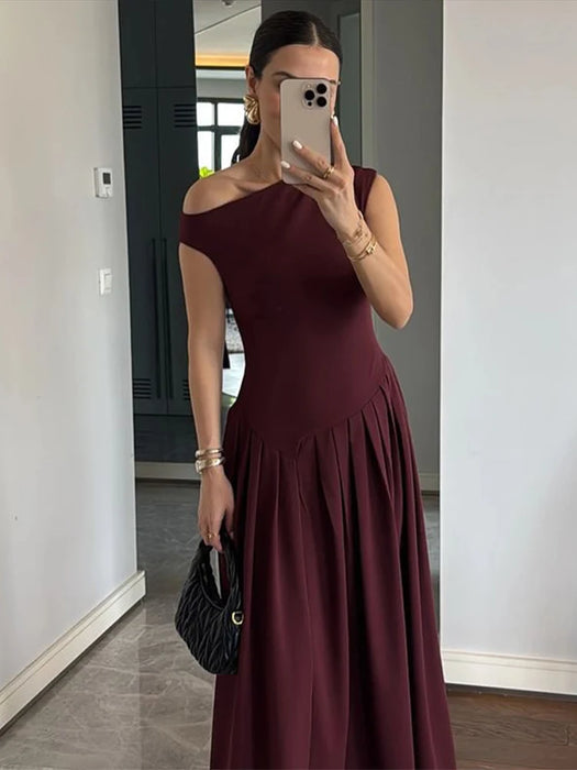 Maxi Dress – Pleated Patchwork Elegance - Samanta Factory
