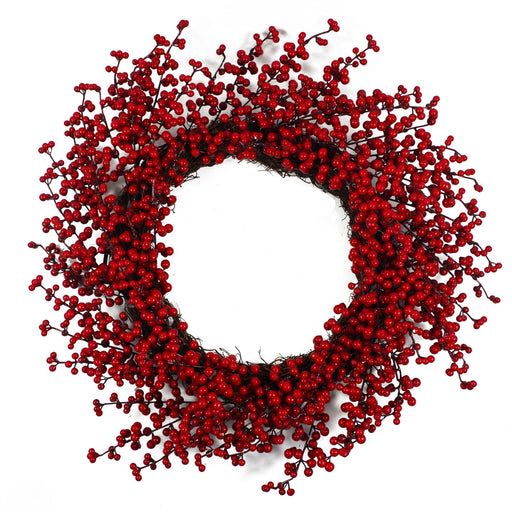 60cm luxury Christmas wreath with artificial red berries on natural woven base