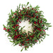 60cm Christmas wreath with silk mistletoe leaves and red berries on natural woven base