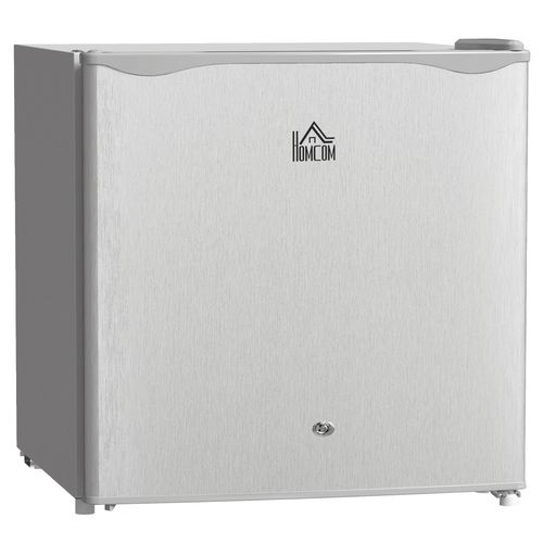 Compact 46L mini fridge with chill box, adjustable temperature dial, and reversible door – perfect for food, drinks, and skincare storage.

