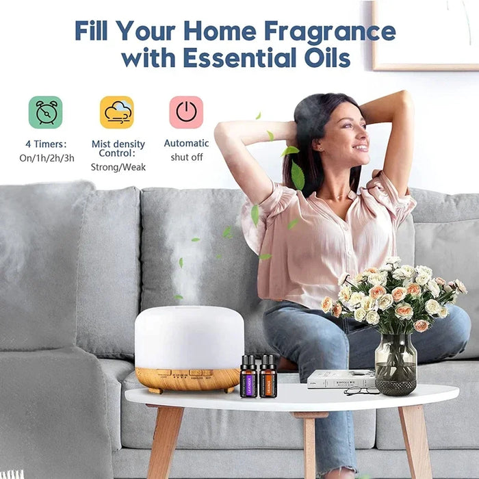 Aroma Diffuser – Compact Wood Grain Design with 7-Color Night Light