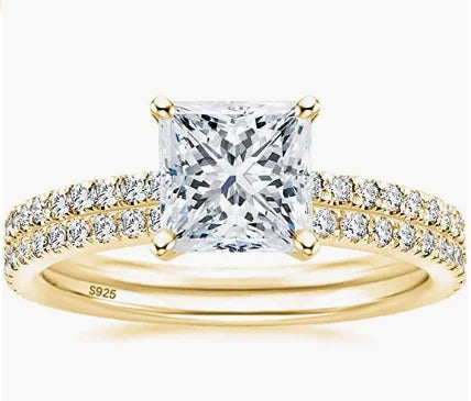 Square Cut Zircon Bridal Ring Set – 925 Sterling Silver Wedding Rings for Women