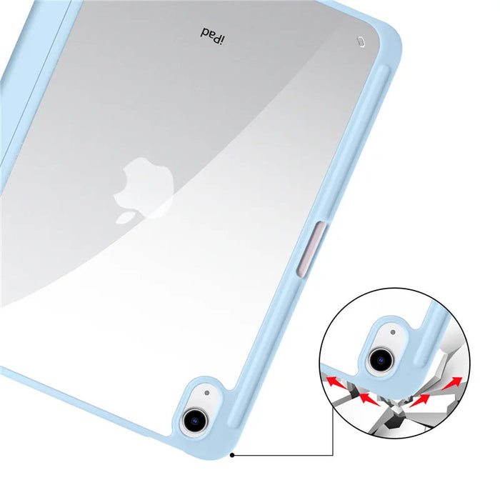 iPad Case with Pen Holder – Trifold PU Leather & Clear Acrylic Hard Back Stand Cover SF