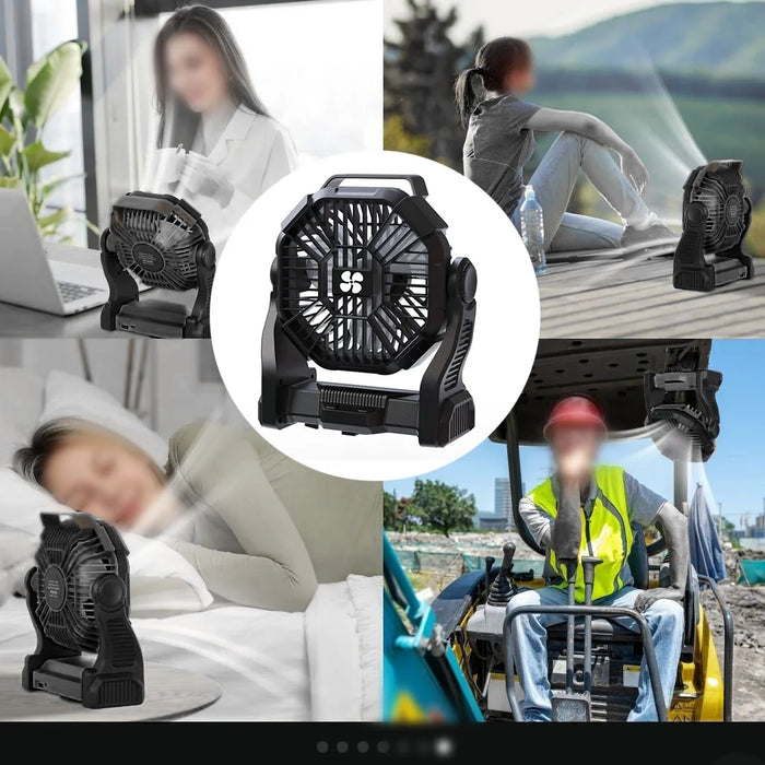 Camping Battery Fan – 10000mAh Rechargeable with LED Light & 4-Speed Wind Control - Samanta Factory