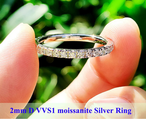 2 mm D-VVS moissanite full eternity ring in 925 sterling silver with luxury velvet box
