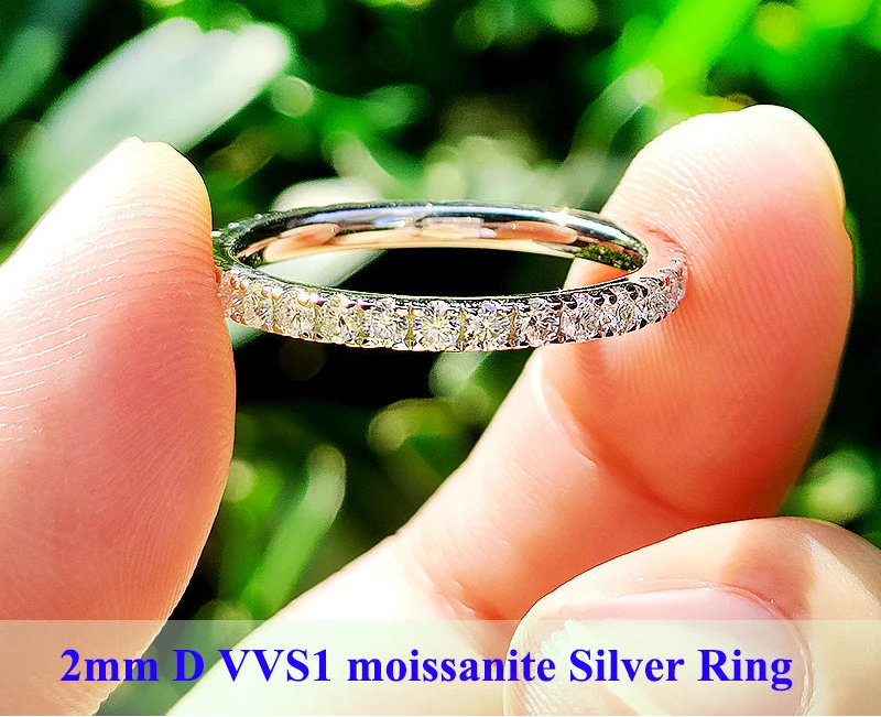 2 mm D-VVS moissanite full eternity ring in 925 sterling silver with luxury velvet box