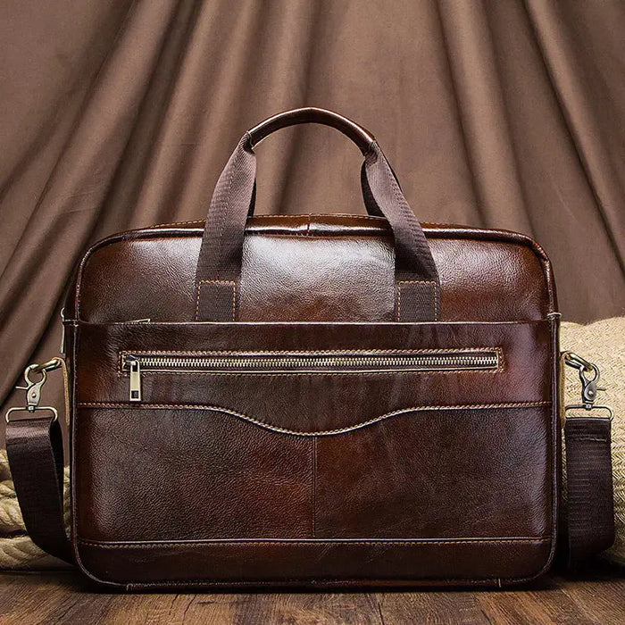 Leather Business Briefcase – Lightweight Men’s Work Tote Bag SF