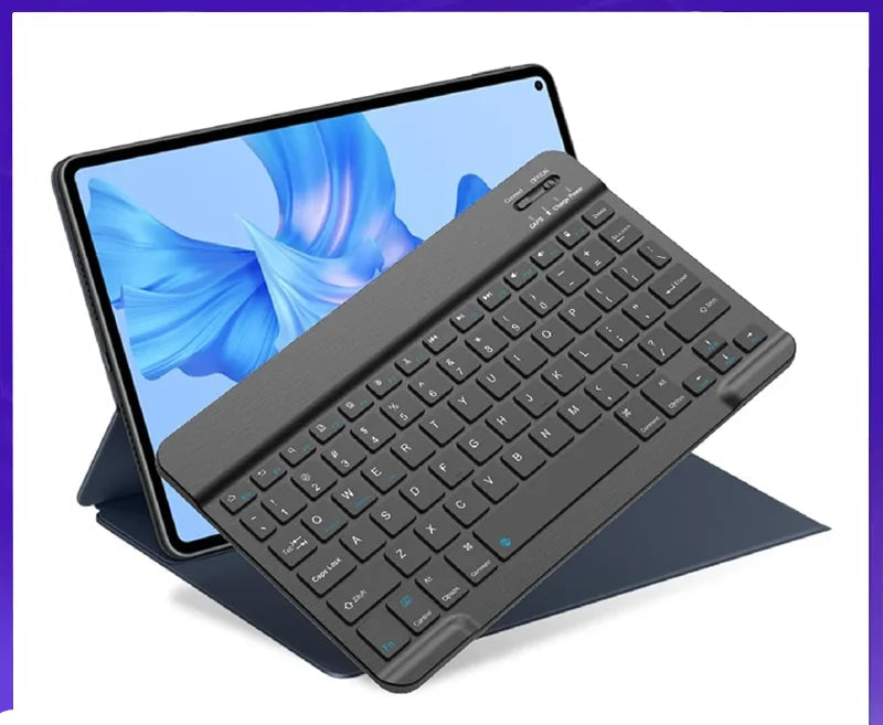 Compact Bluetooth wireless keyboard in 7 inch and 10 inch sizes with scissors switch chocolate key design rechargeable 80 hour battery for iPad Android Windows and macOS tablets and laptops