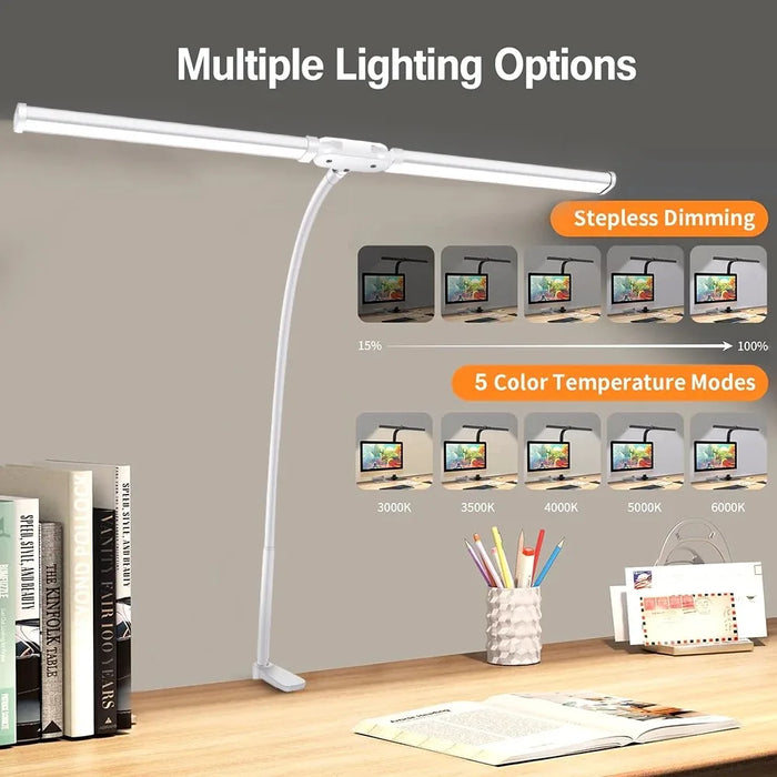 Double-Head LED Desk Lamp – Wide, Adjustable Lighting with 10 Brightness Levels