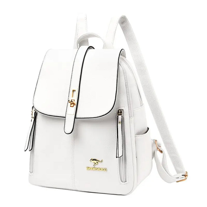 Women’s Leather Backpack – Fashionable White Shoulder Bag for Travel & School - Samanta Factory