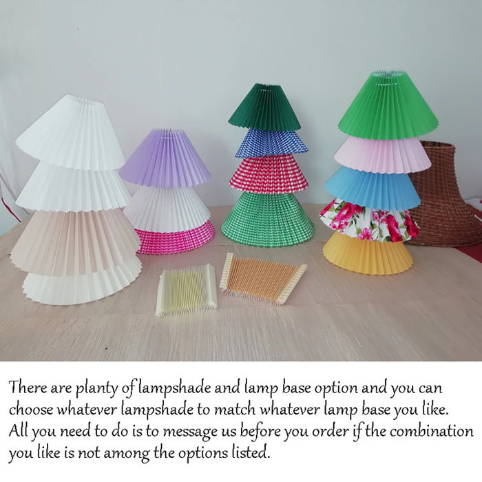 Korean Table Lamp – Vintage Pleated Fabric Shade with Ceramic Base