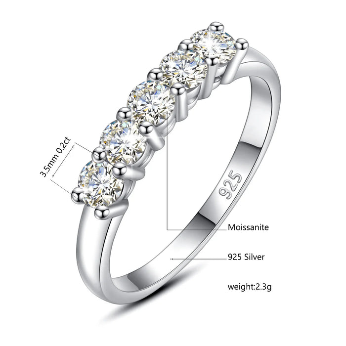 5-Stone Moissanite Engagement Ring –  Sterling Silver with Rose Gold Plating