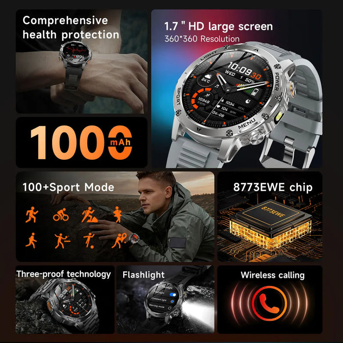 Outdoor Smartwatch – 1000mAh Long Battery & IP69K Waterproof SF