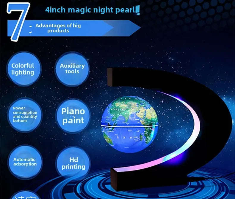 Magnetic Levitating Globe – 4-Inch Floating Earth with LED Light for Home & Office Decor