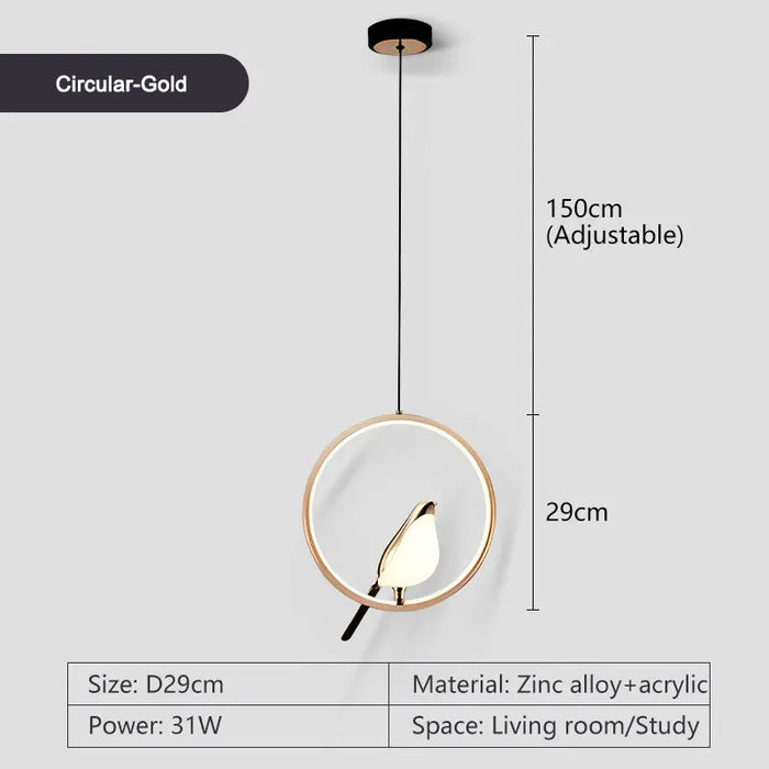 Bird Pendant Light – Modern Gold & Silver Hanging Lamp with Rotatable Magpie Design