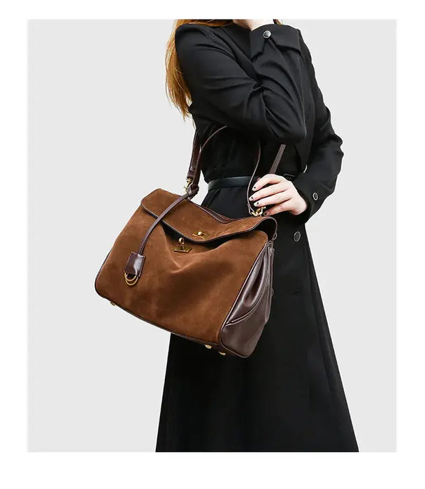 Microfiber Leather Shoulder Bag – Large Square with Lock SF