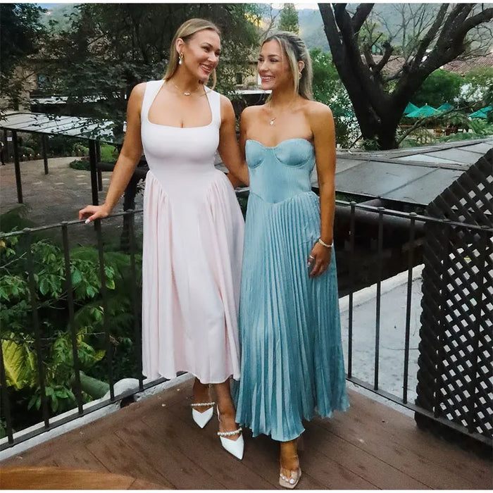 Camisole Dress – Pleated A-Line Elegance with Square Neck