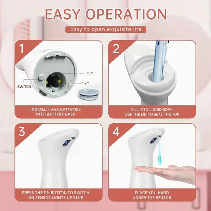 Automatic Soap Dispenser – Touchless Sensor with 0.2s Fast Dispense & Waterproof Non-Slip Base