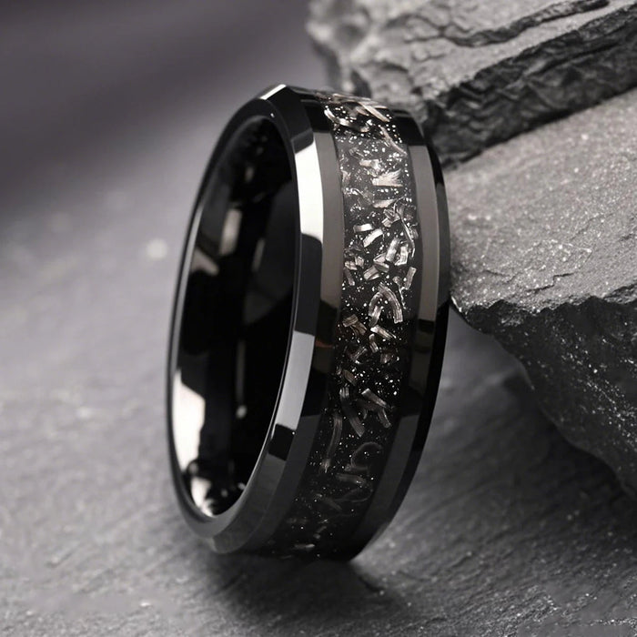 Men’s Tungsten Ring – Meteorite Inlay Wedding Band SF
