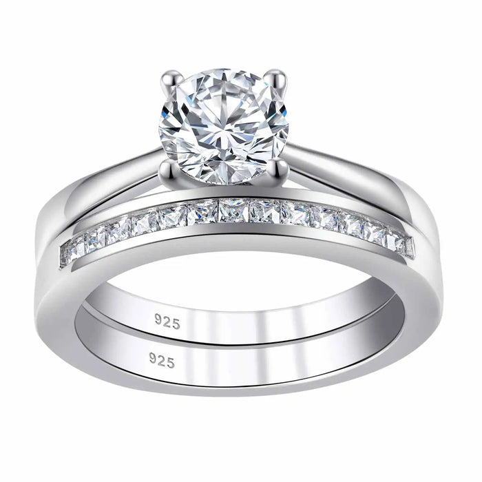 Bridal Ring Set – 1ct Round Cut Zircon in 925 Sterling Silver