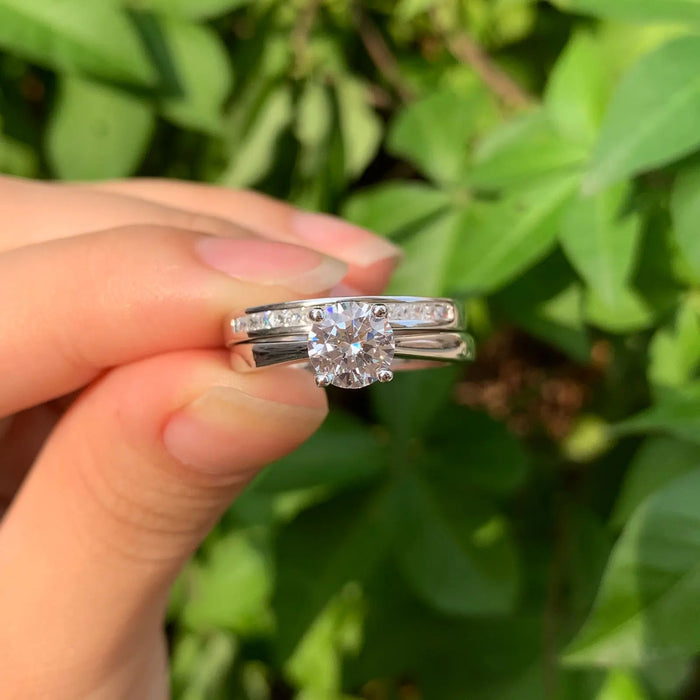 Bridal Ring Set – 1ct Round Cut Zircon in 925 Sterling Silver