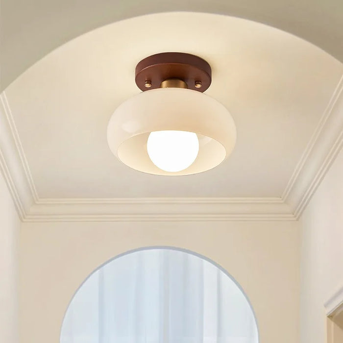 “Modern glass and wood LED ceiling lamp for bedrooms, living rooms, and office spaces”