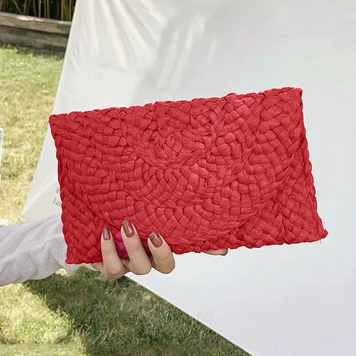 Boho Straw Flap Bag for Women – Hard Shell Woven Handbag for Summer Outings