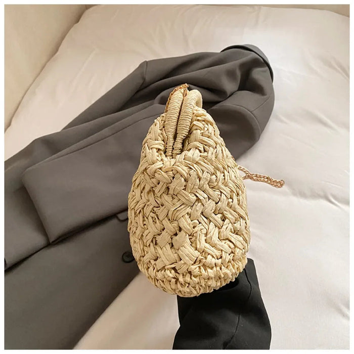 Retro Woven Straw Crossbody Bag – Women's Rattan Beach Shoulder Bag for Vacation & Travel SF