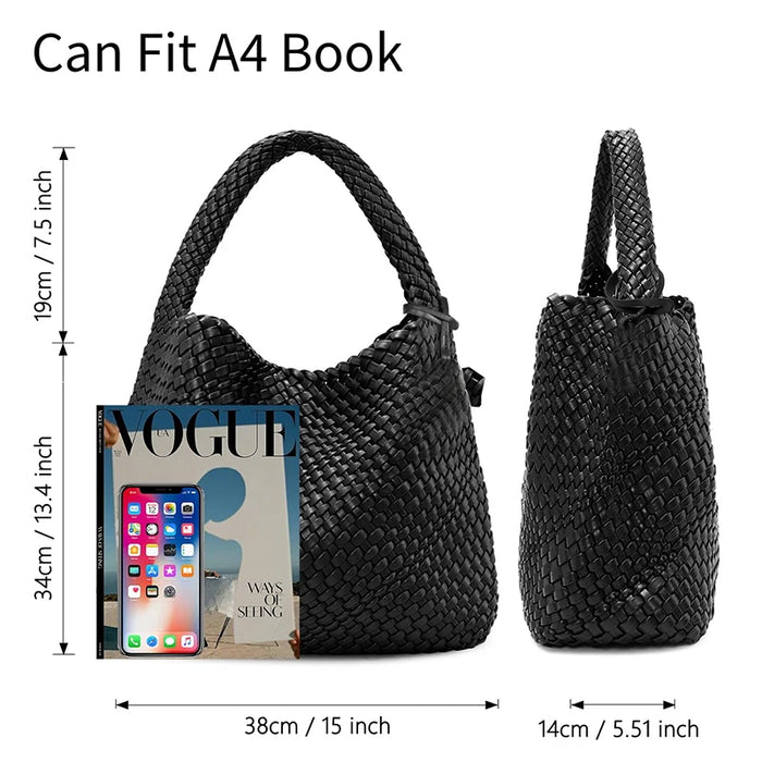 Woven Tote Bag  with Purse for Women – Large Soft Leather Shoulder Bag for Work, Beach & Travel - Samanta Factory