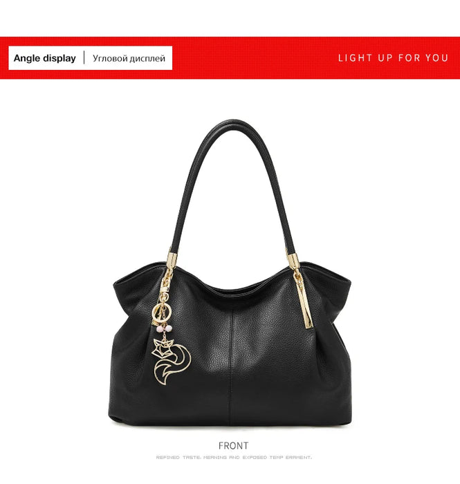 Genuine Leather Shoulder Bag – Elegant Casual Tote with Beading & Sequins for Women - Samanta Factory