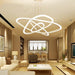 White Art Deco acrylic and iron pendant chandelier with remote control, ideal for dining rooms and hotel lobbies.