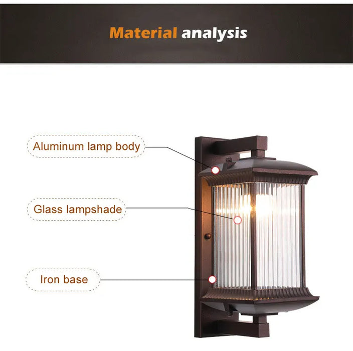 Vintage Wall Lamp – Brown Aluminum & Glass Sconce for Indoor & Outdoor Spaces