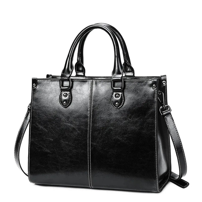 Women’s Leather Tote Bag – Fashion Box-Shape Handbag